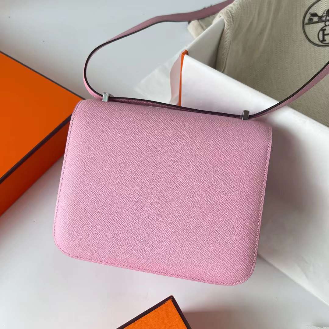 Hermès（爱马仕）Constance 空姐包 Epsom X9 锦葵紫 银扣 19cm 全手工蜡线缝制 Phw