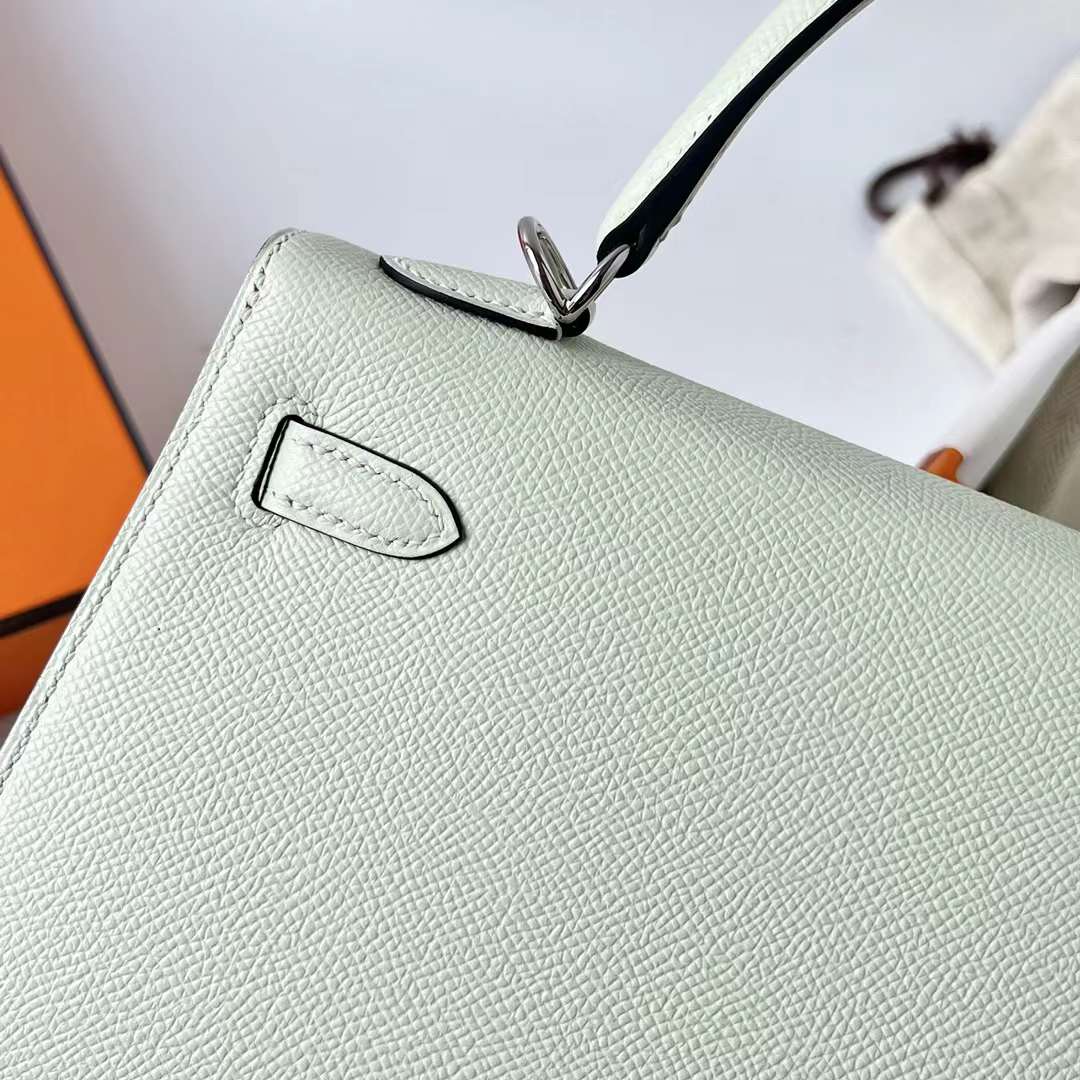 Hermès（爱马仕）Kelly 凯莉包 Epsom 进口德国手掌纹 0S 气泡绿 银扣 25cm 全手工蜡线缝制 Phw