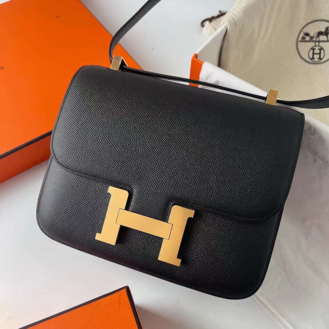 Hermès（爱马仕）Constance 空姐包 Epsom Ck89 黑色 金扣 24cm 全手工蜡线缝制 Ghw