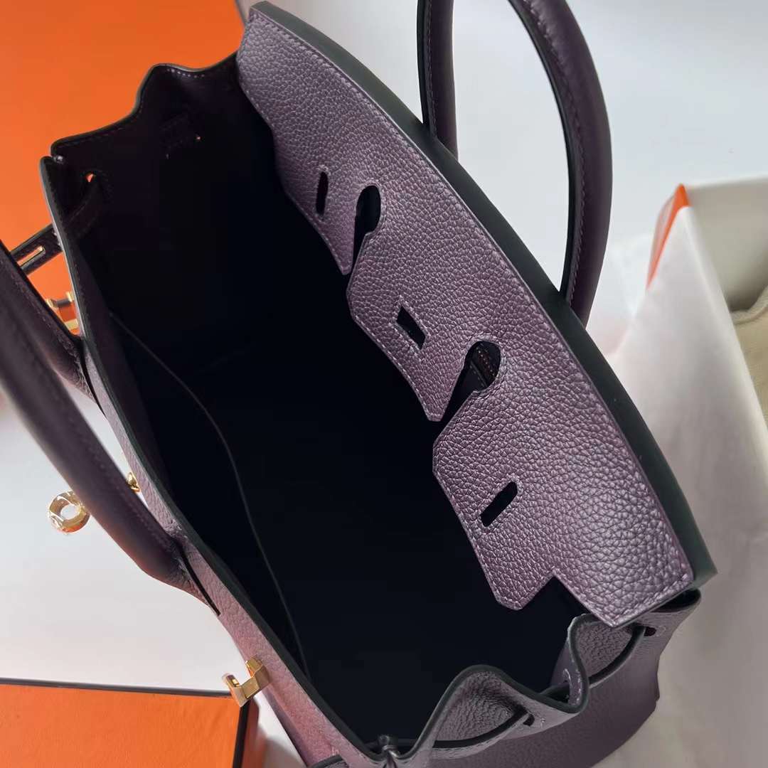 Hermès（爱马仕）Birkin 铂金包 Togo皮 进口德国小牛皮 59 葡萄紫 金扣 25cm 全手工蜡线缝制 Ghw