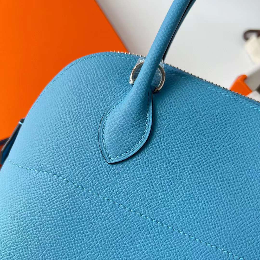 Hermès（爱马仕）Bolide 保龄球包 Epsom（御用原厂进口手掌纹）P3 北方蓝 银扣 27cm 全手工缝制