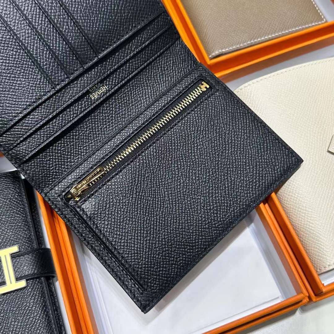 Hermès（爱马仕）Bearn Short 短款钱包 Epsom 进口手掌纹皮 Ck89 黑色 金扣 全手工蜡线缝制