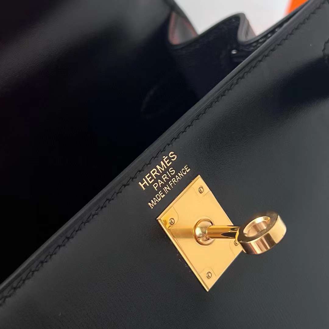 Hermès（爱马仕）Kelly 大耳朵 Box皮 Ck89 黑色 金扣 20cm 全手工蜡线缝制 Ghw