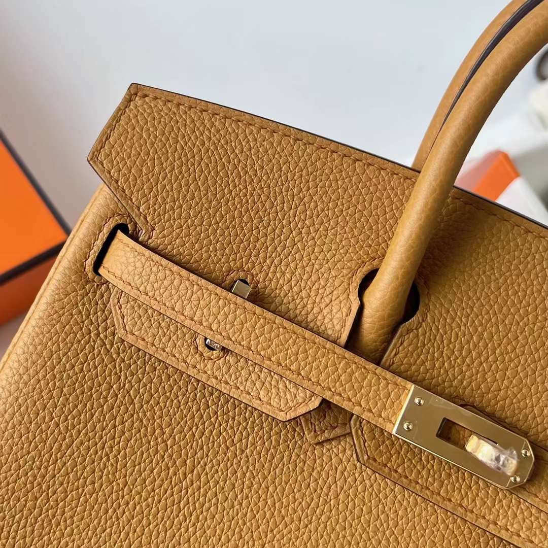 Hermès（爱马仕）Birkin 铂金包 Togo皮 进口德国小牛皮 2S 芝麻色 金扣 25cm 全手工蜡线缝制 Ghw