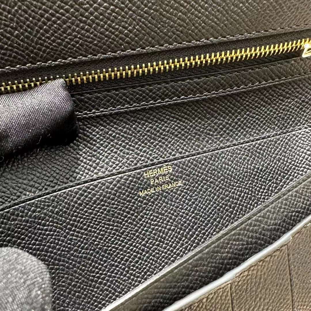 Hermès（爱马仕）Bearn 长款钱包 Epsom 进口手掌纹皮 Ck89 黑色 金扣 全手工蜡线缝制