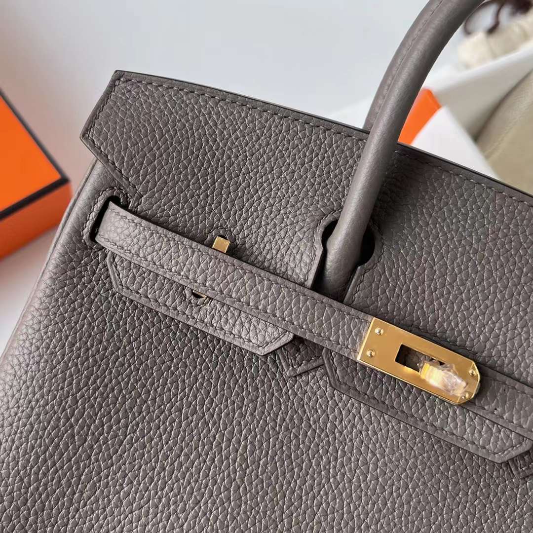Hermès（爱马仕）Birkin 铂金包 Togo皮 进口德国小牛皮 8F 锡器灰 金扣 25cm 全手工蜡线缝制 Ghw