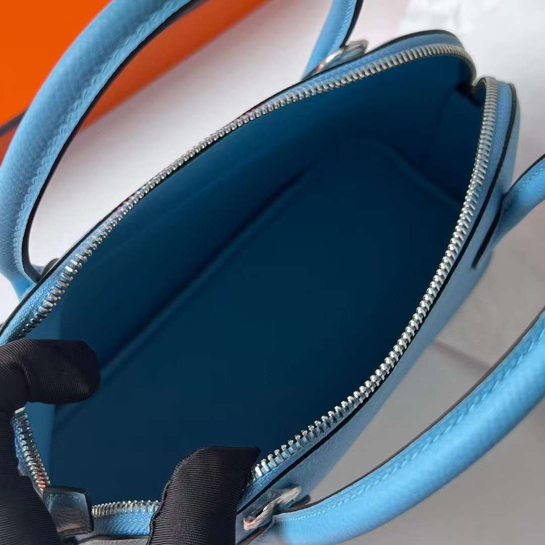 Hermès（爱马仕）Bolide 保龄球包 Epsom（御用原厂进口手掌纹）P3 北方蓝 银扣 27cm 全手工缝制