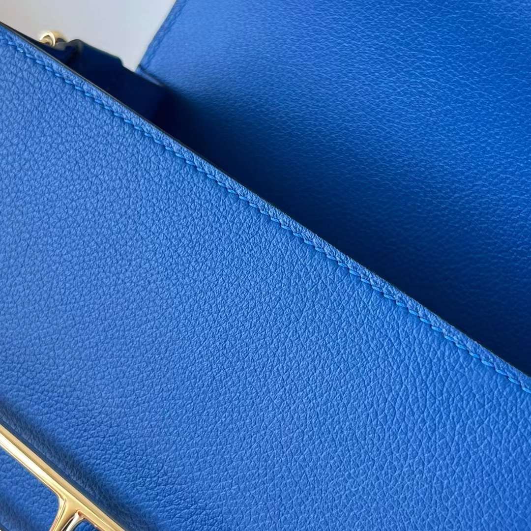 Hermès（爱马仕）Roulis 猪鼻子 Evercolor Ck71 法国蓝 拼 0L 积雨云灰 浅金扣 18cm 全手工蜡线缝制