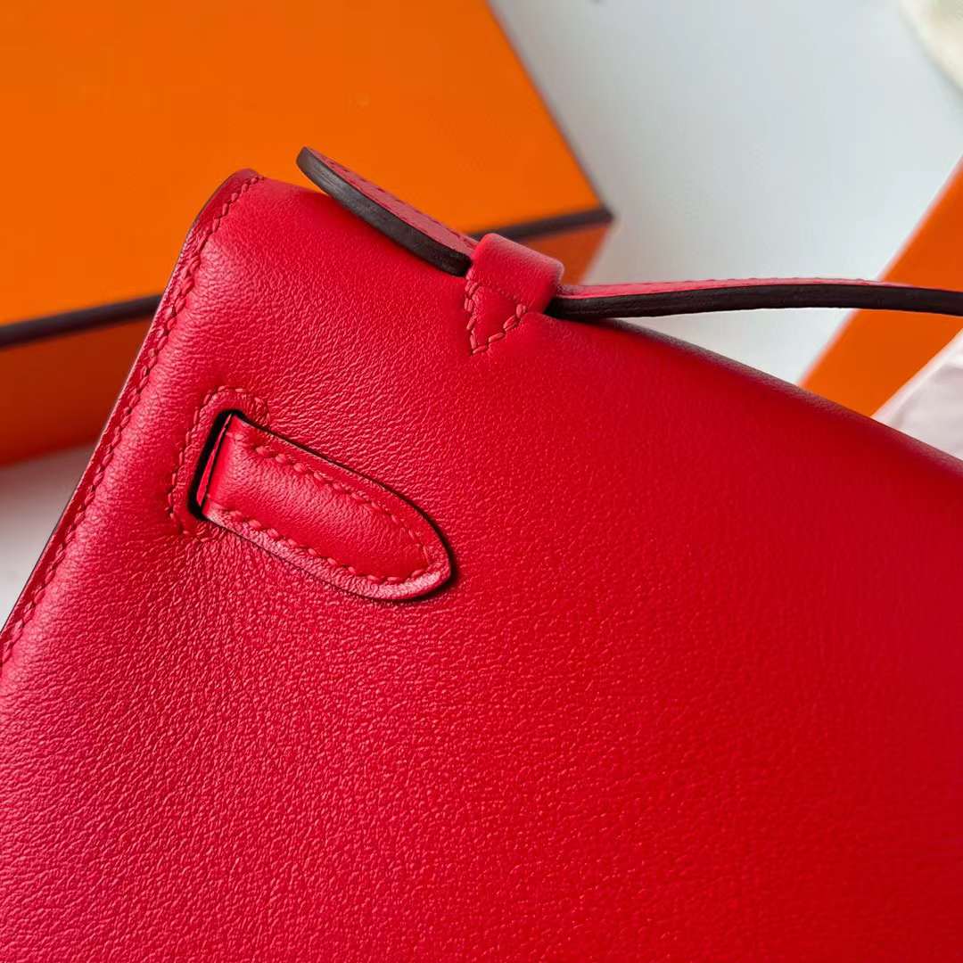 Hermès（爱马仕）Mini Kelly Pochette Swift S3 心红色 金扣 22cm 全手工蜡线缝制 Ghw