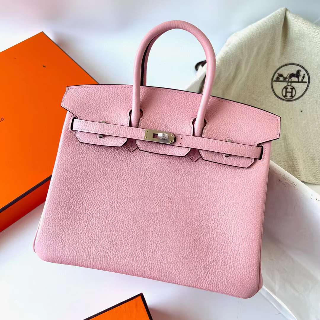 Hermès（爱马仕）Birkin 铂金包 Togo皮 进口德国小牛皮 3Q 新粉色 银扣 25cm 全手工蜡线缝制 Phw
