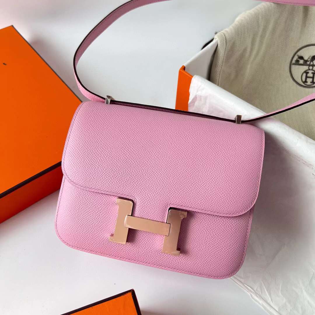 Hermès（爱马仕）Constance 空姐包 Epsom X9 锦葵紫 玫瑰金扣 19cm 全手工蜡线缝制 RGhw