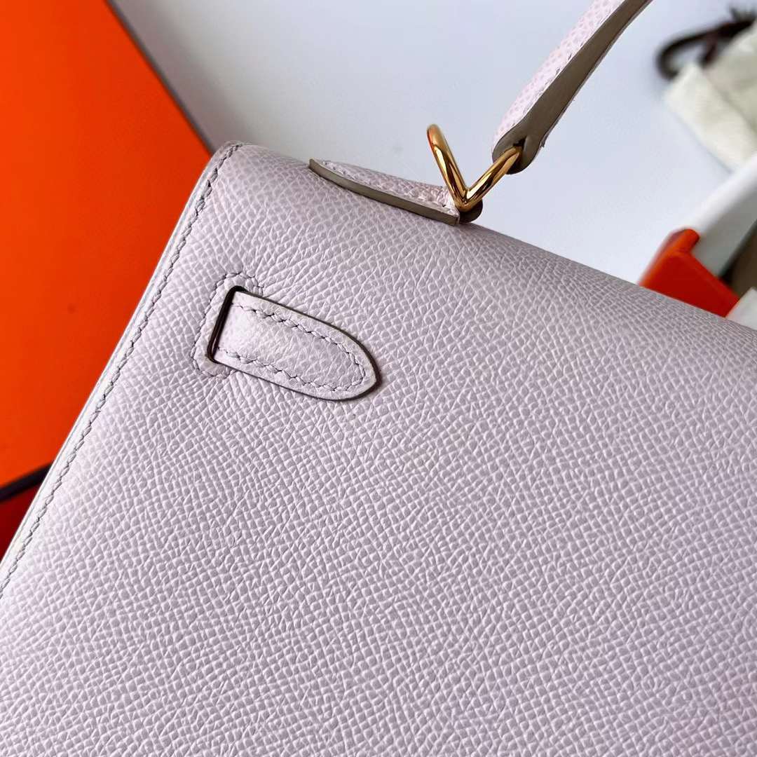 Hermès（爱马仕）Kelly 凯莉包 Epsom 进口德国手掌纹 09 梦幻粉紫 金扣 25cm 全手工蜡线缝制 Ghw