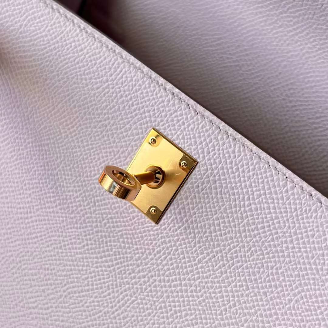 Hermès（爱马仕）Kelly 凯莉包 Epsom 进口德国手掌纹 09 梦幻粉紫 金扣 25cm 全手工蜡线缝制 Ghw
