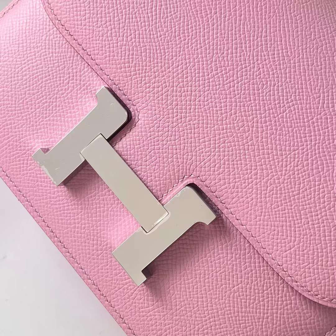 Hermès（爱马仕）Constance 空姐包 Epsom X9 锦葵紫 银扣 19cm 全手工蜡线缝制 Phw
