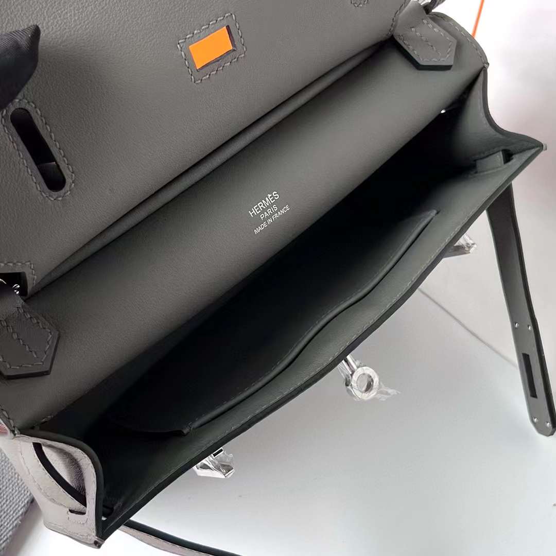 Hermès（爱马仕）Mini Jypsiere 迷你吉普赛 Swift 0L 积雨云灰 银扣 23cm 全手工蜡线缝制 Phw