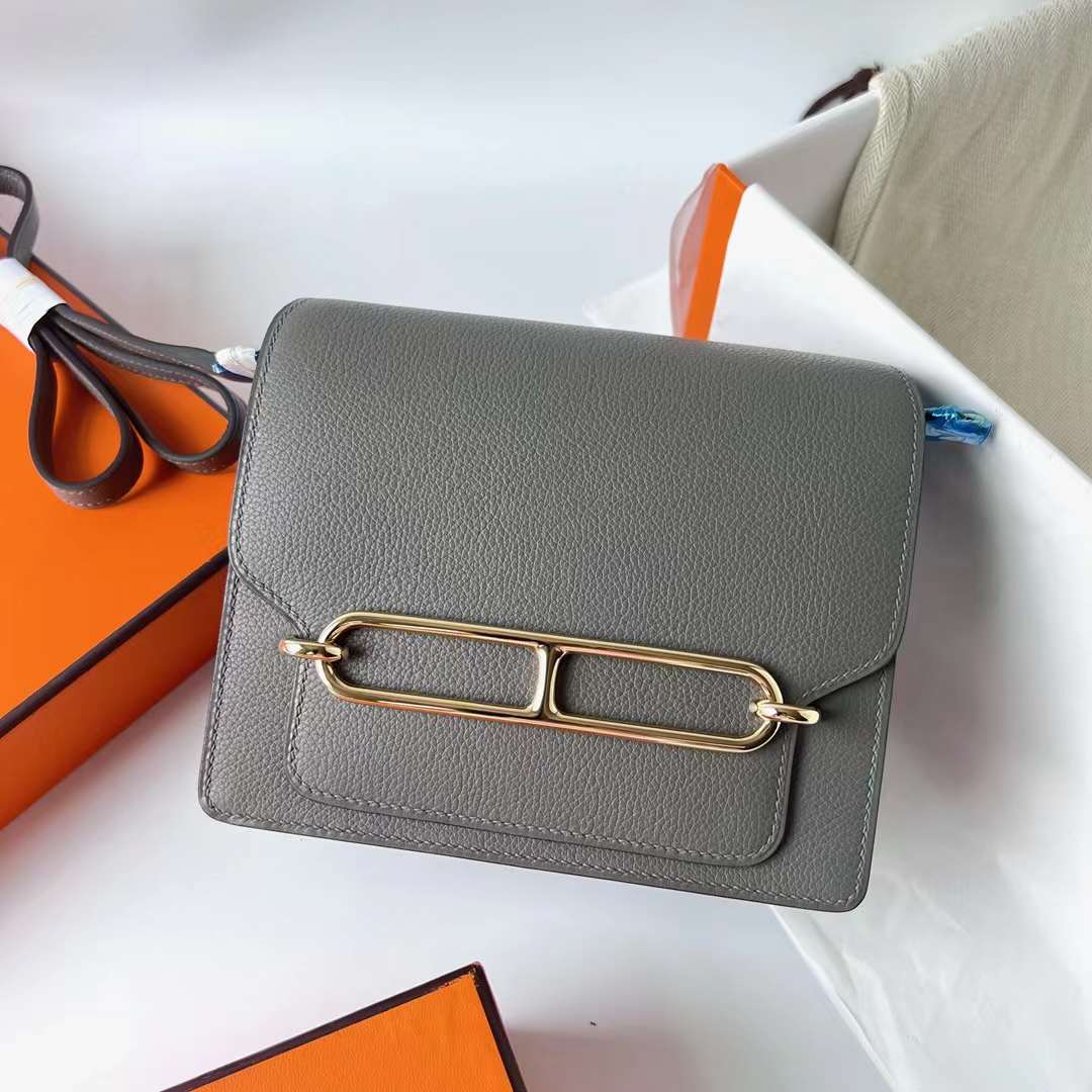 Hermès（爱马仕）Roulis 猪鼻子 Evercolor 0L 积雨云灰 浅金扣 18cm 全手工蜡线缝制