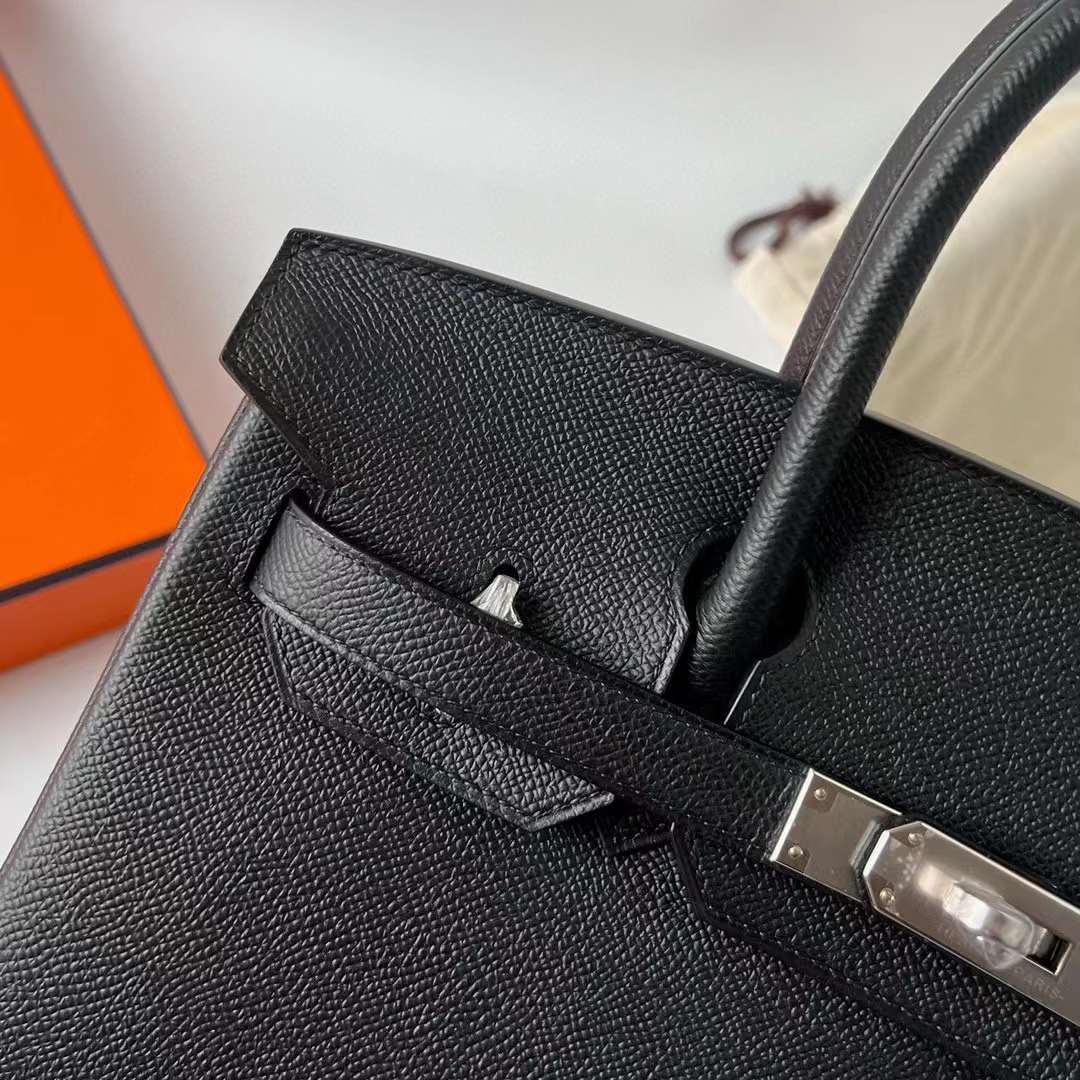 Hermès（爱马仕）Birkin 铂金包 Epsom 进口德国手掌纹皮 Ck89 黑色 银扣 30cm 全手工蜡线缝制 Phw