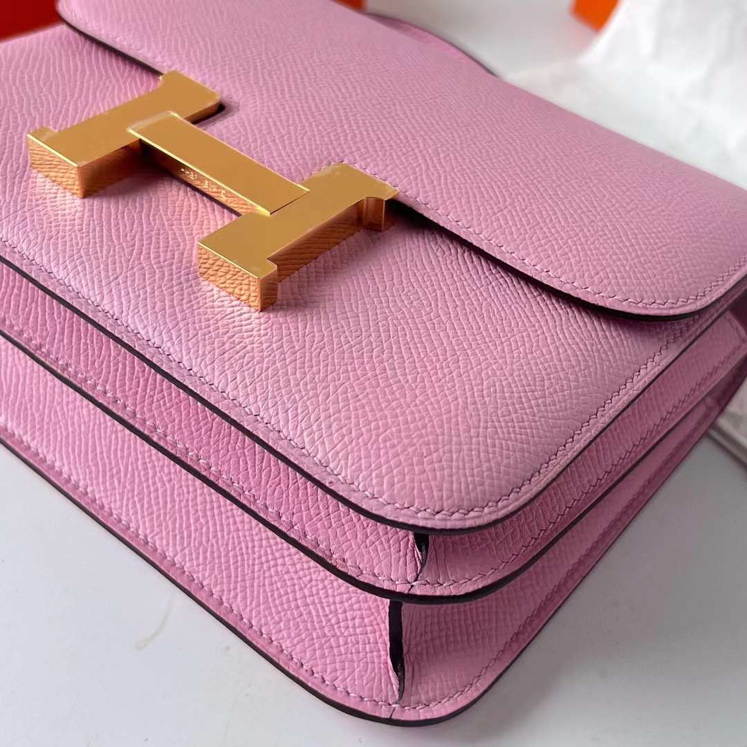 Hermès（爱马仕）Constance 空姐包 Epsom X9 锦葵紫 金扣 19cm 全手工蜡线缝制 Ghw
