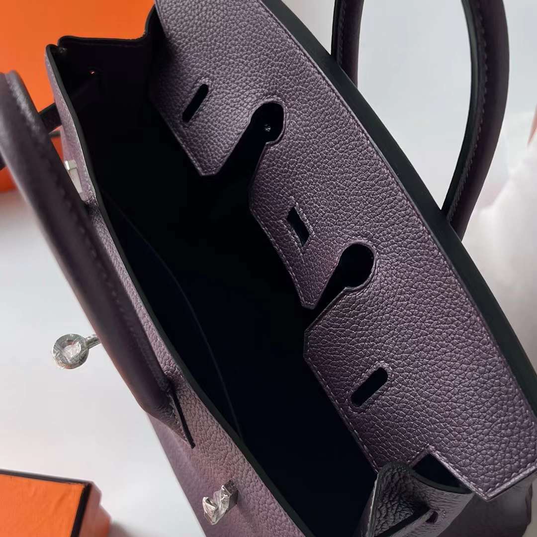 Hermès（爱马仕）Birkin 铂金包 Togo皮 进口德国小牛皮 59 葡萄紫 银扣 25cm 全手工蜡线缝制 Phw