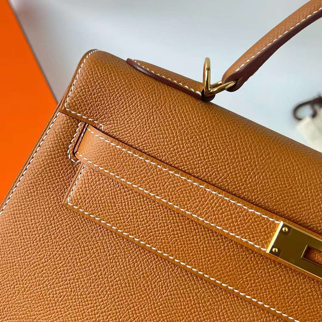 Hermès（爱马仕）Kelly 凯莉包 Epsom 进口德国手掌纹皮 Ck37 金棕色 金扣 32cm 全手工蜡线缝制 Ghw