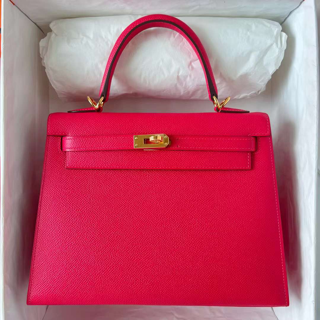 Hermès（爱马仕）Kelly 凯莉包 Epsom 进口德国手掌纹 i6 极致粉 金扣 25cm 全手工蜡线缝制 Ghw