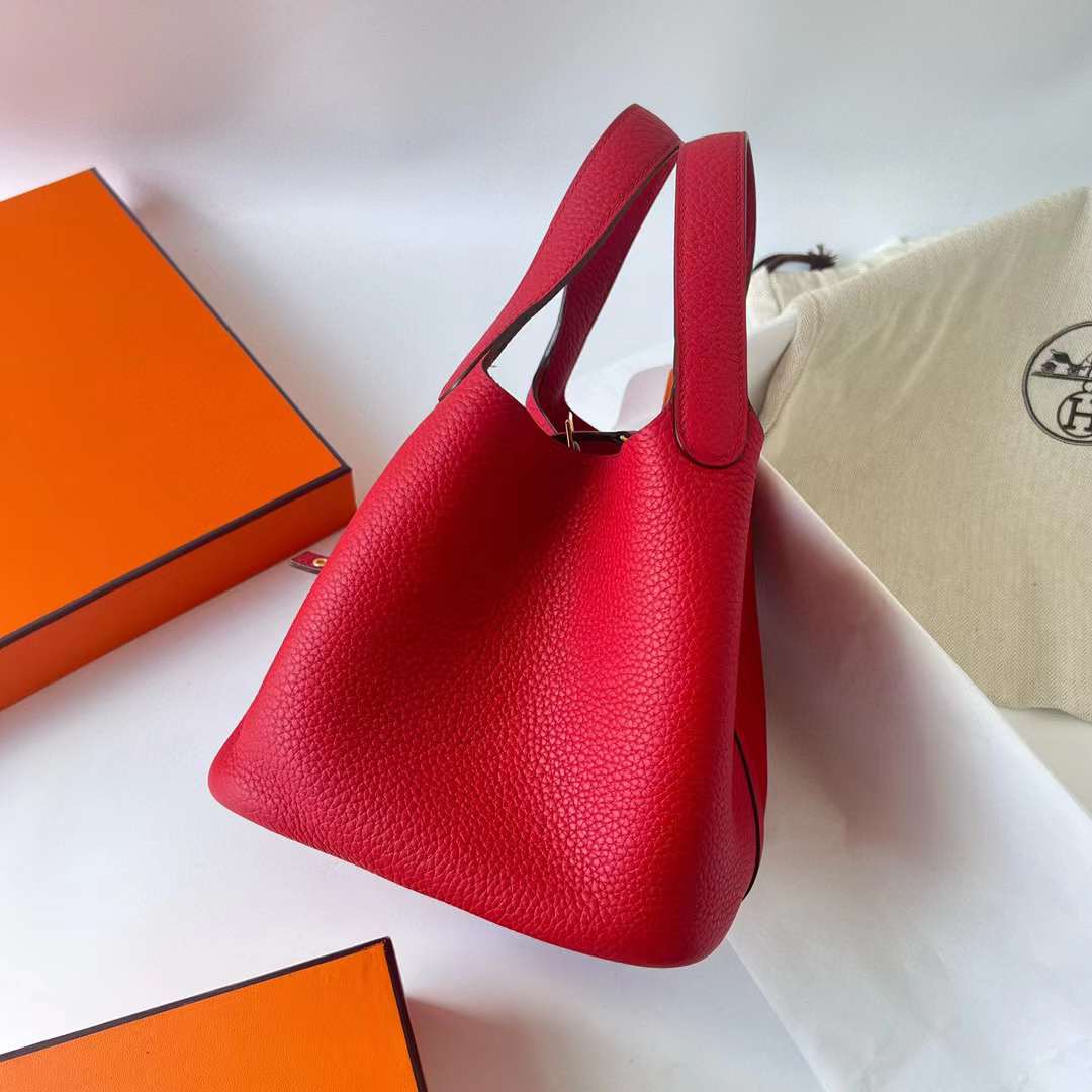 Hermès（爱马仕）Picotin 菜篮子 Clemence（御用原厂进口tc皮）Q5 国旗红 金扣 18cm 全手工蜡线缝制 Ghw