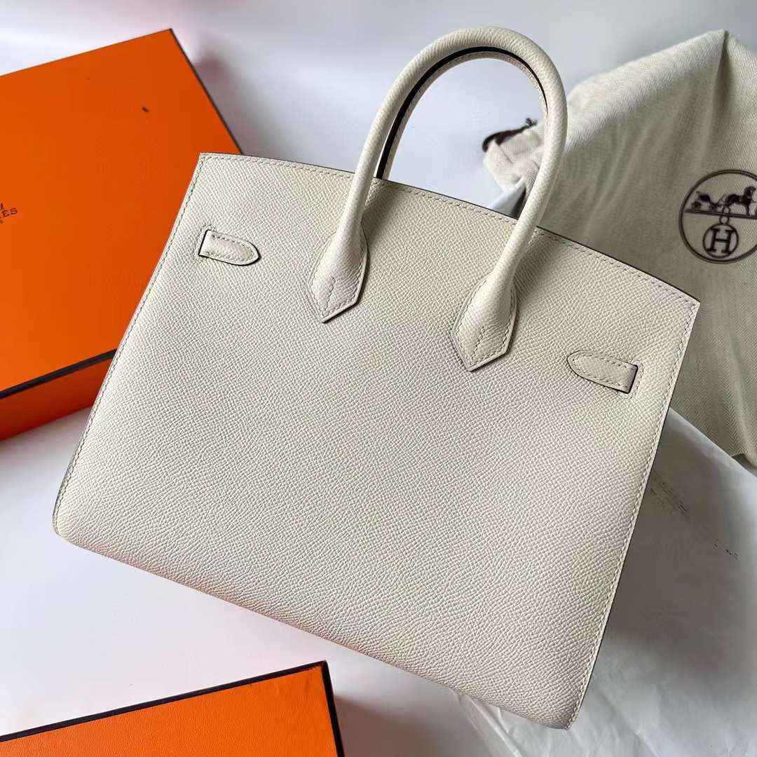 Hermès（爱马仕）Birkin 铂金包 Sellier Epsom I2 奶油白 金扣 25cm 全手工蜡线缝制 Ghw