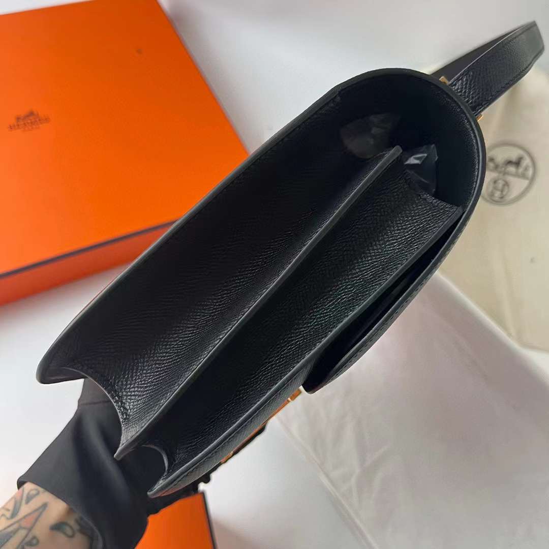 Hermès（爱马仕）Constance 空姐包 Epsom Ck89 黑色 金扣 24cm 全手工蜡线缝制 Ghw