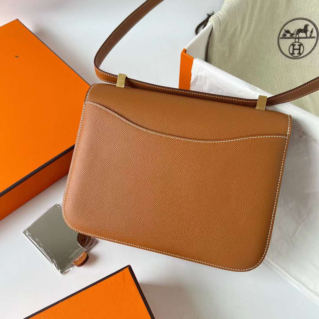 Hermès（爱马仕）Constance 空姐包 Epsom Ck37 金棕色 金扣 1-24cm 全手工蜡线缝制 Ghw