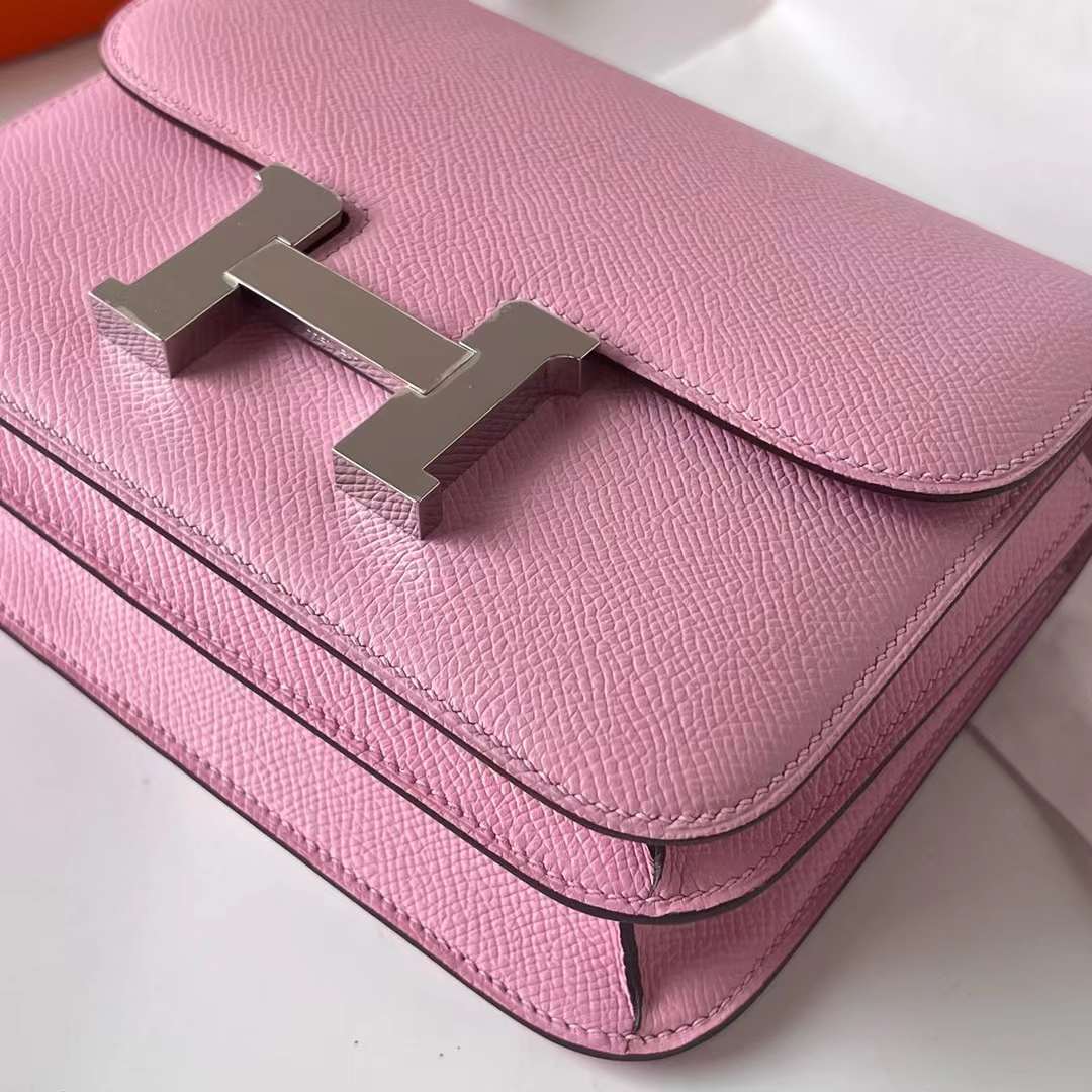 Hermès（爱马仕）Constance 空姐包 Epsom X9 锦葵紫 银扣 19cm 全手工蜡线缝制 Phw