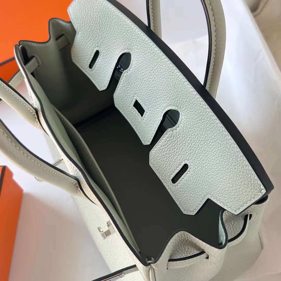 Hermès（爱马仕）Birkin 铂金包 Togo皮 进口德国小牛皮 0W 冰晶灰 银扣 25cm 全手工蜡线缝制 Phw