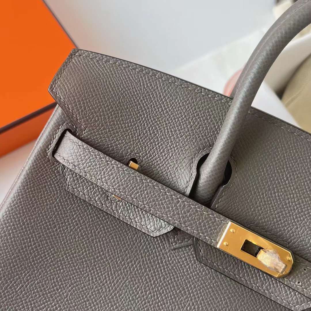 Hermès（爱马仕）Birkin 铂金包 Epsom 8F 锡器灰 金扣 25cm 全手工蜡线缝制 Ghw