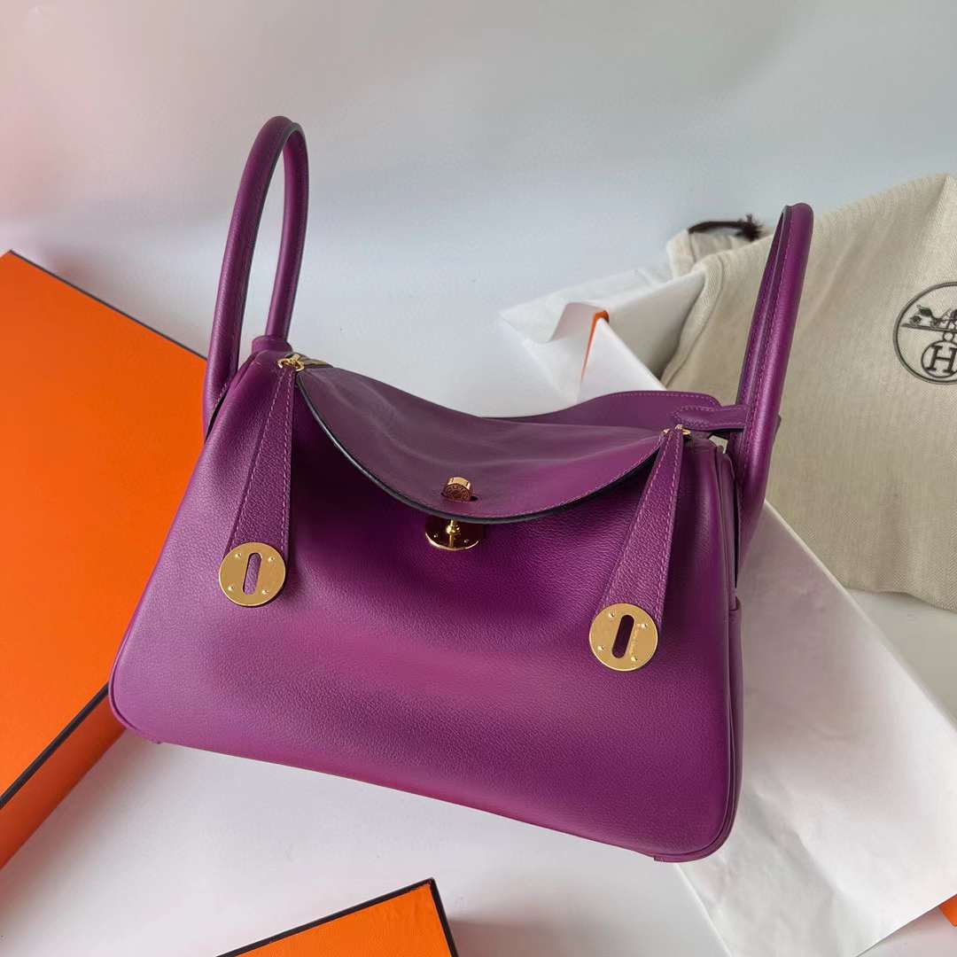 Hermès（爱马仕）Lindy 琳迪包 Swift P9 海葵紫 金扣 26cm 全手工蜡线缝制 Ghw