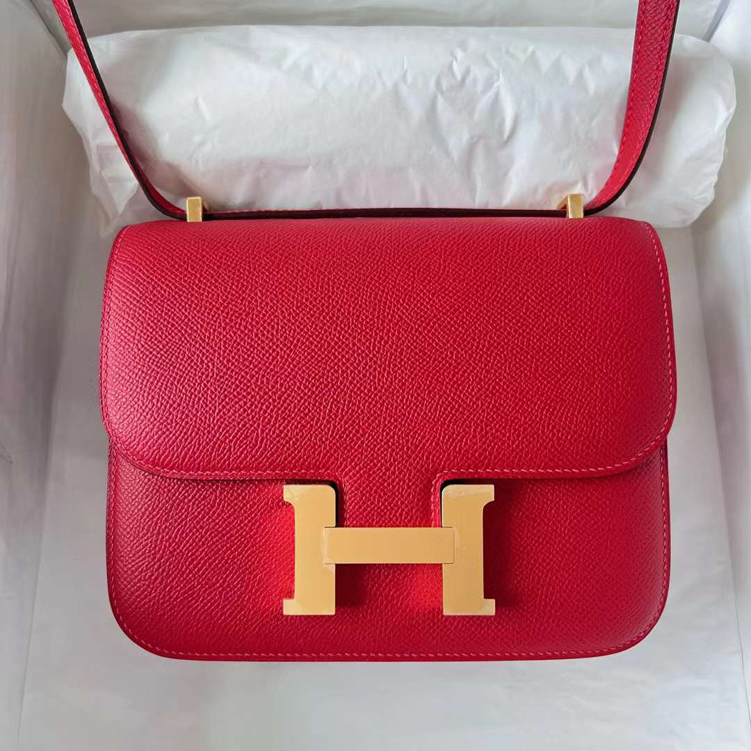 Hermès（爱马仕）Constance 空姐包 Epsom Q5 国旗红 金扣 1-19cm 全手工蜡线缝制 Ghw
