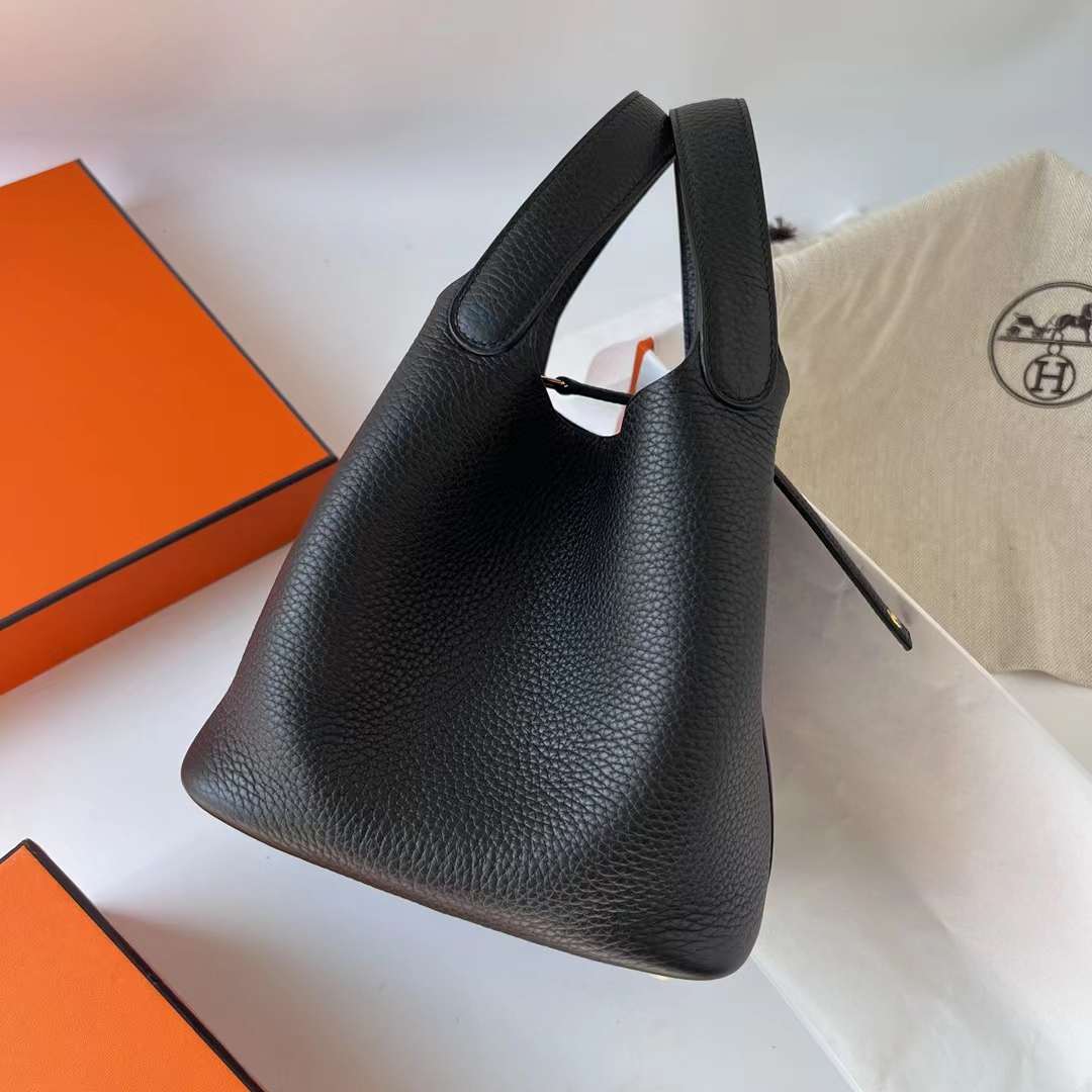 Hermès（爱马仕）Picotin 菜篮子 Clemence（御用原厂进口tc皮）Ck89 黑色 金扣 18cm 全手工蜡线缝制 Ghw