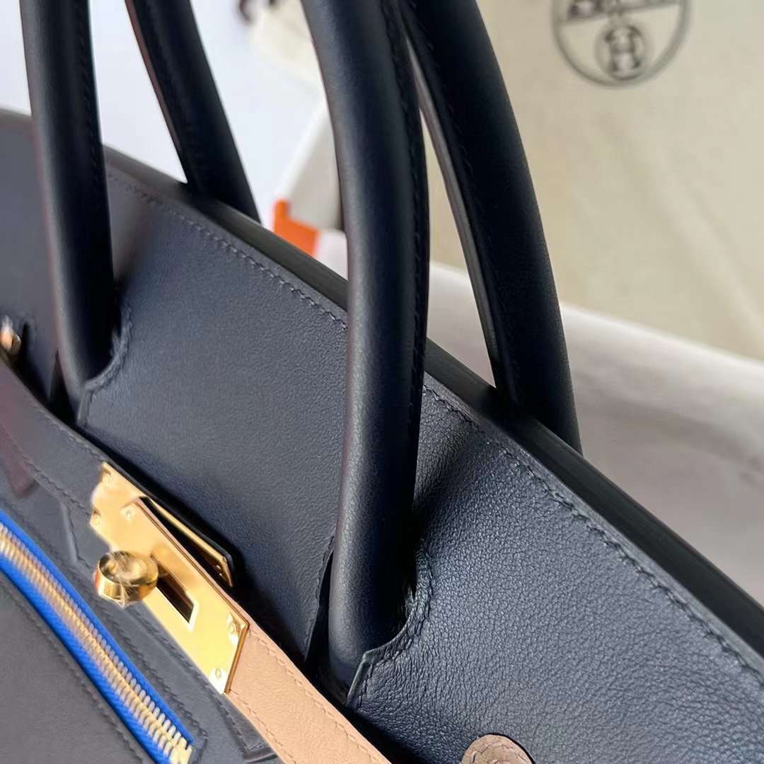 Hermès（爱马仕）Birkin 铂金包 Swift Colormatic 口袋包 2Z 午夜蓝 金扣 30cm 全手工蜡线缝制 Ghw