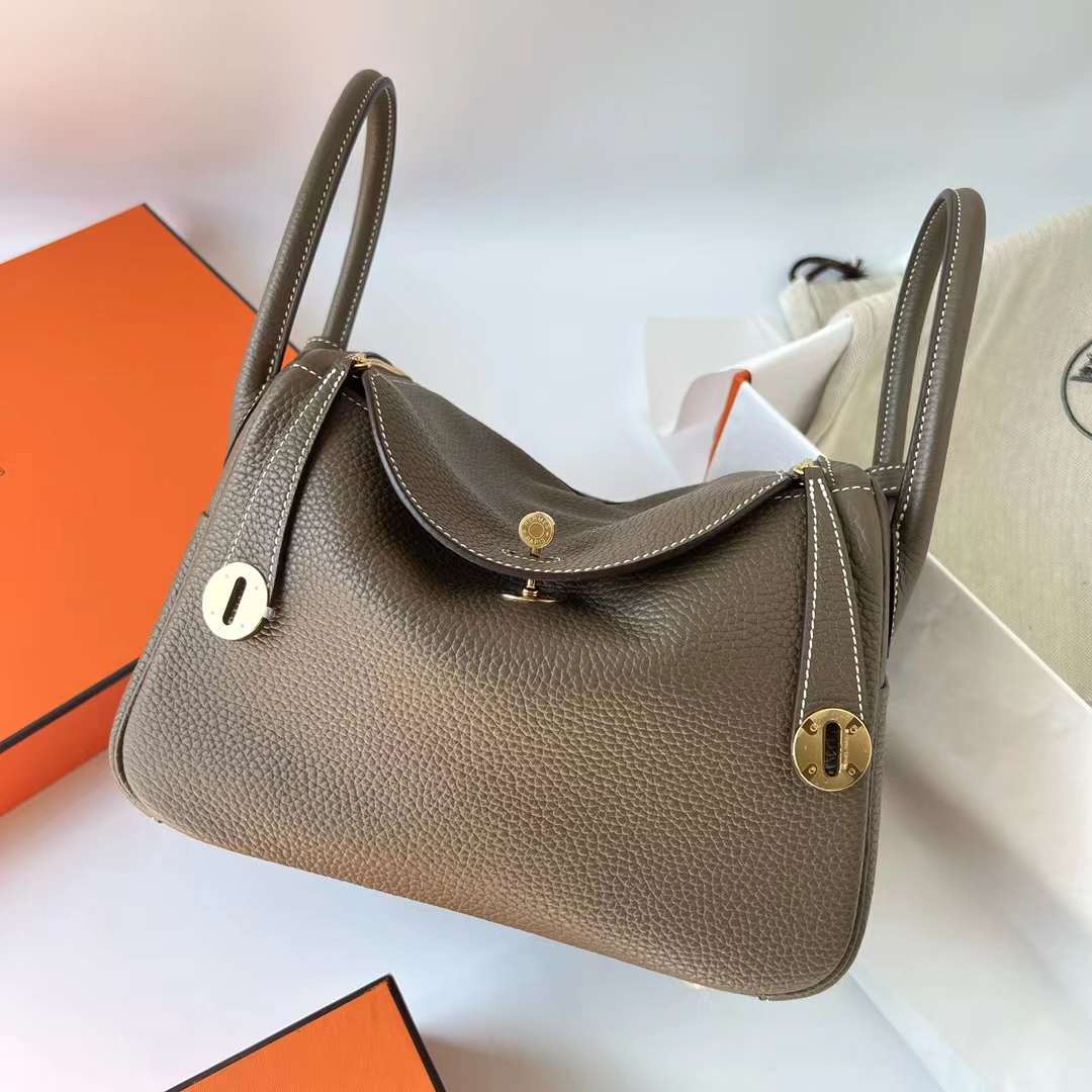 Hermès（爱马仕）Lindy 琳迪包 Clemence Ck18 大象灰 金扣 26cm 全手工蜡线缝制 Ghw