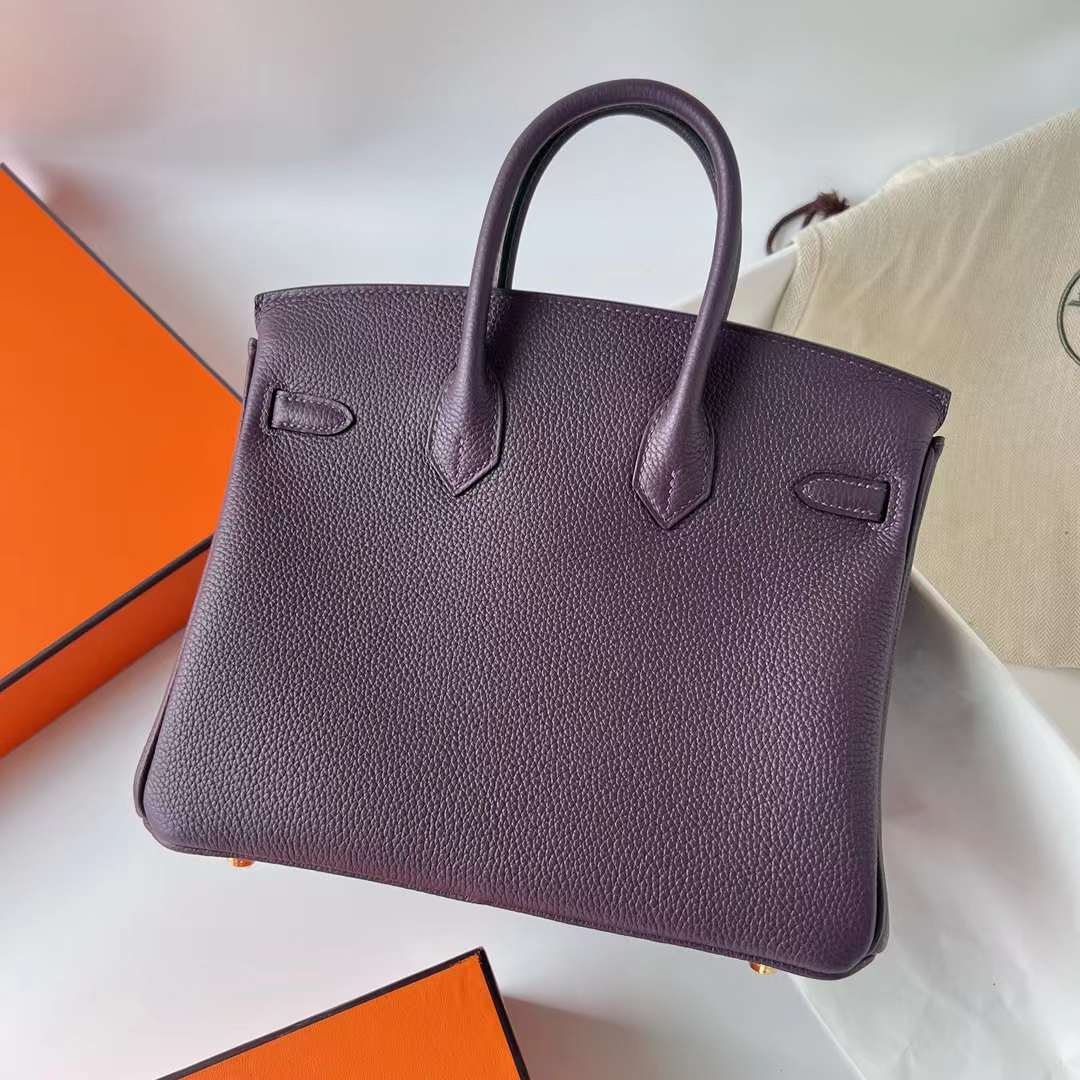 Hermès（爱马仕）Birkin 铂金包 Togo皮 进口德国小牛皮 59 葡萄紫 金扣 25cm 全手工蜡线缝制 Ghw