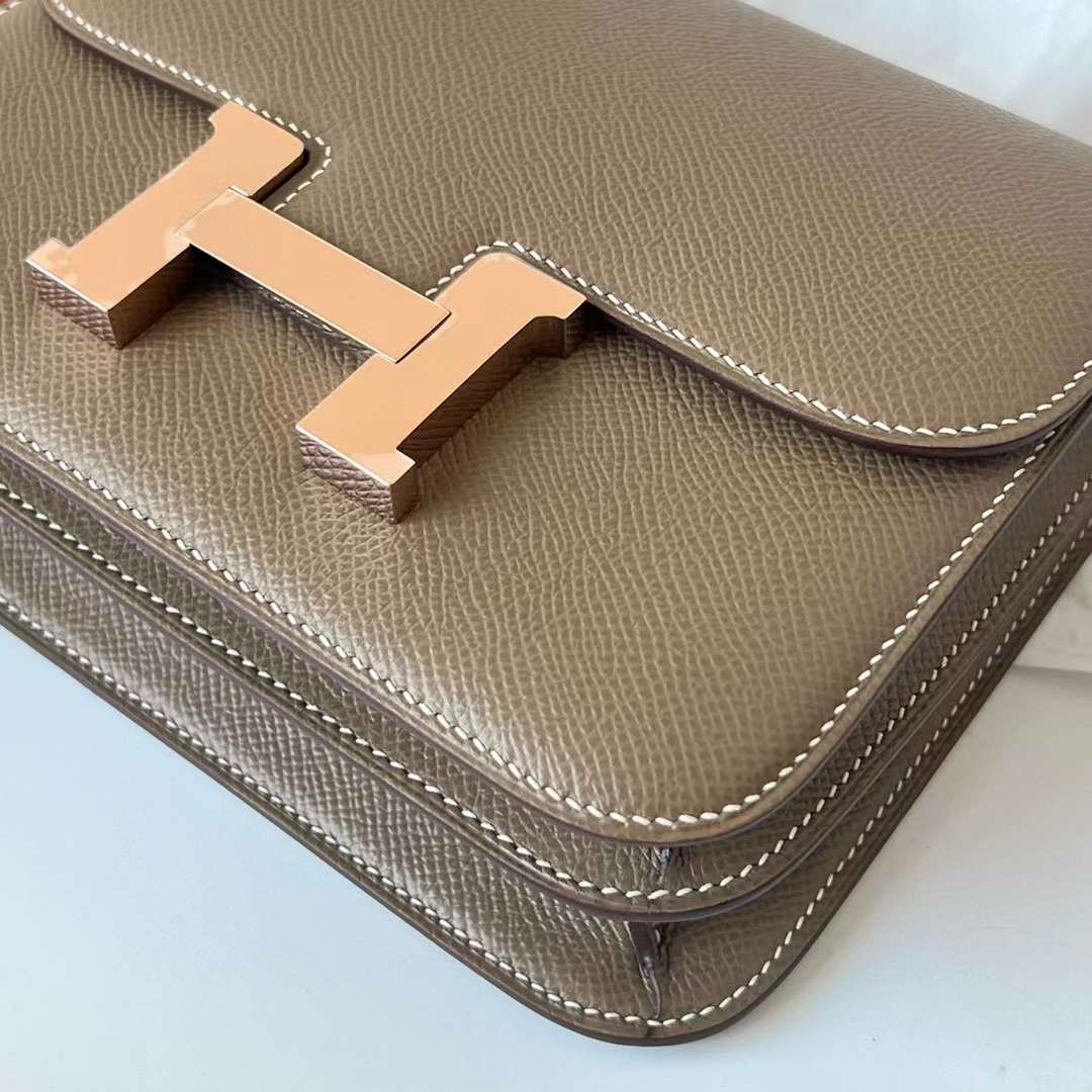 Hermès（爱马仕）Constance 空姐包 Epsom Ck18 大象灰 玫瑰金扣 19cm 全手工蜡线缝制 Rghw