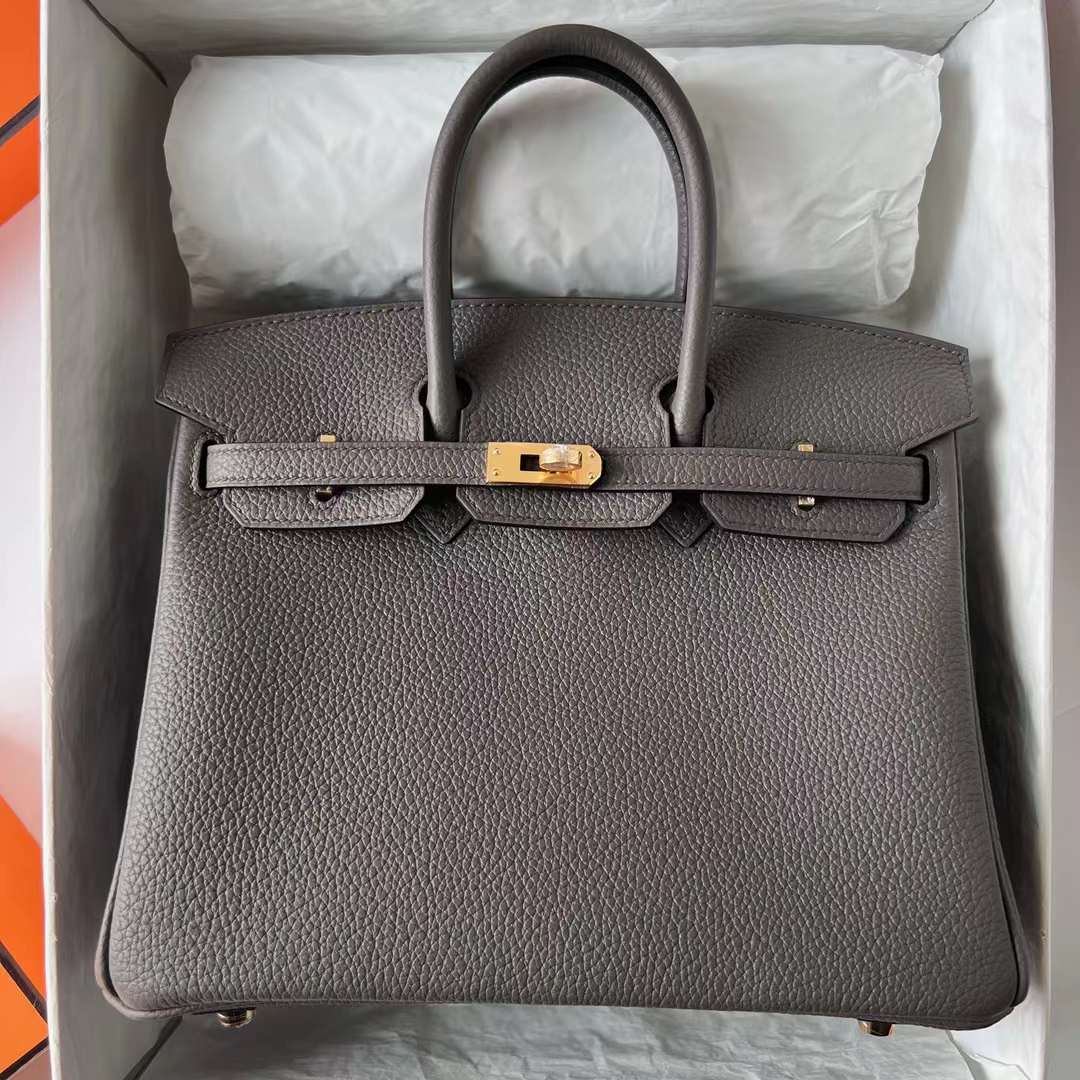 Hermès（爱马仕）Birkin 铂金包 Togo皮 进口德国小牛皮 8F 锡器灰 金扣 25cm 全手工蜡线缝制 Ghw