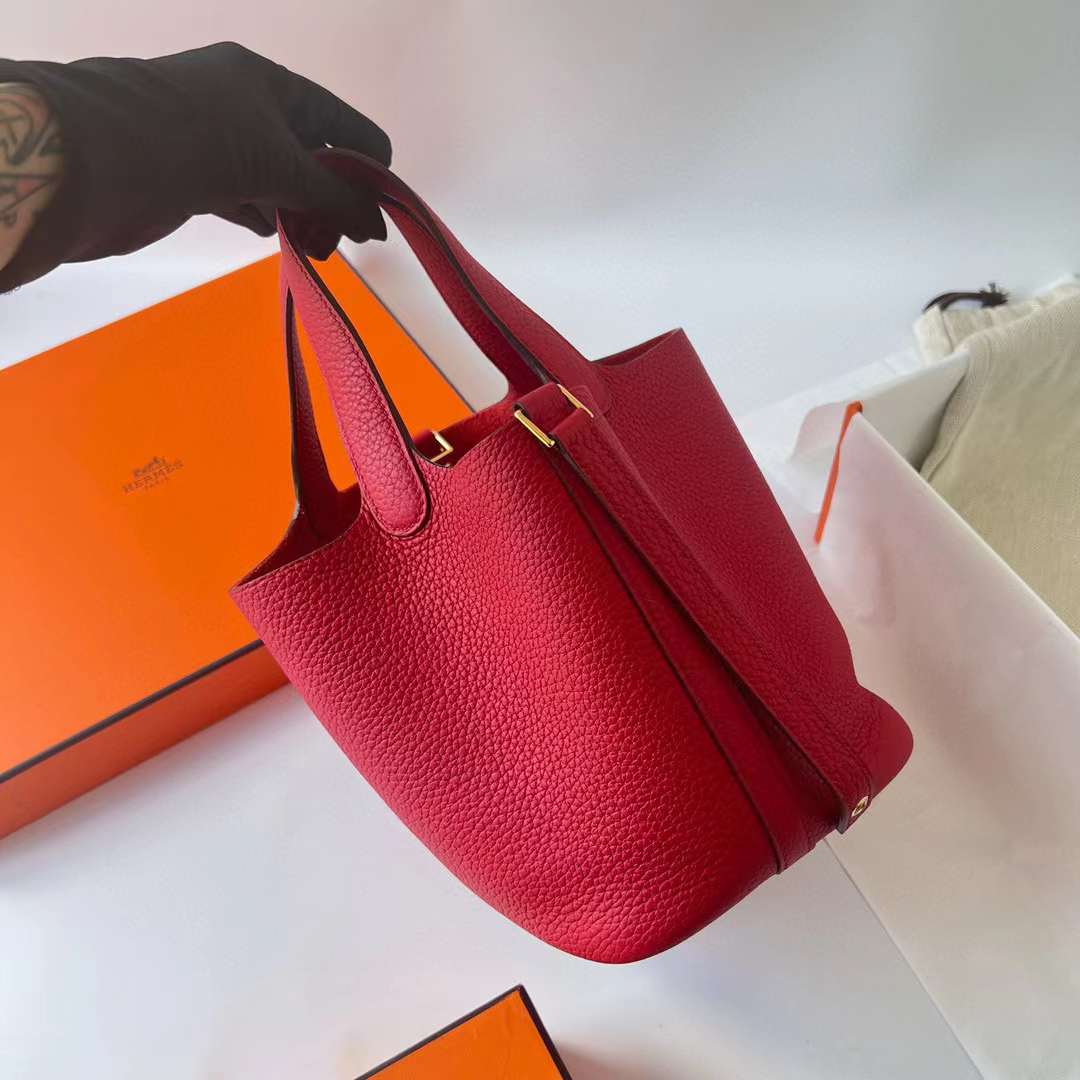 Hermès（爱马仕）Picotin 菜篮子 Clemence（御用原厂进口tc皮）Q5 国旗红 金扣 18cm 全手工蜡线缝制 Ghw