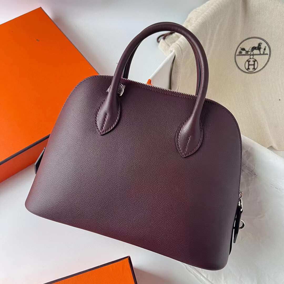 Hermès（爱马仕）Bolide 保龄球包 Evercolor D0 马鞍红 内拼 玫红 银扣 25cm 全手工缝制 Phw