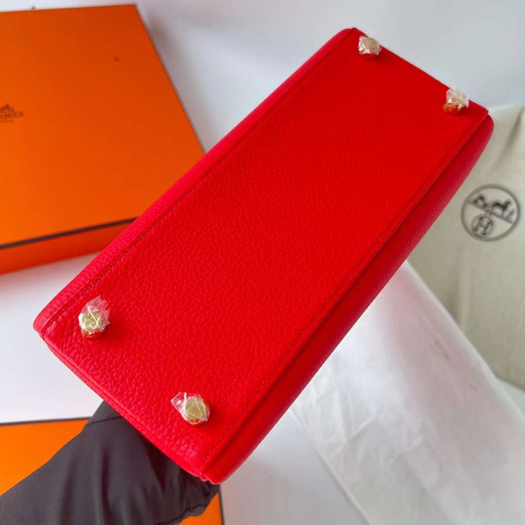 Hermès（爱马仕）Kelly 凯莉包 Togo皮 进口德国小牛皮 S3 心红色 金扣 25cm 全手工蜡线缝制 Ghw