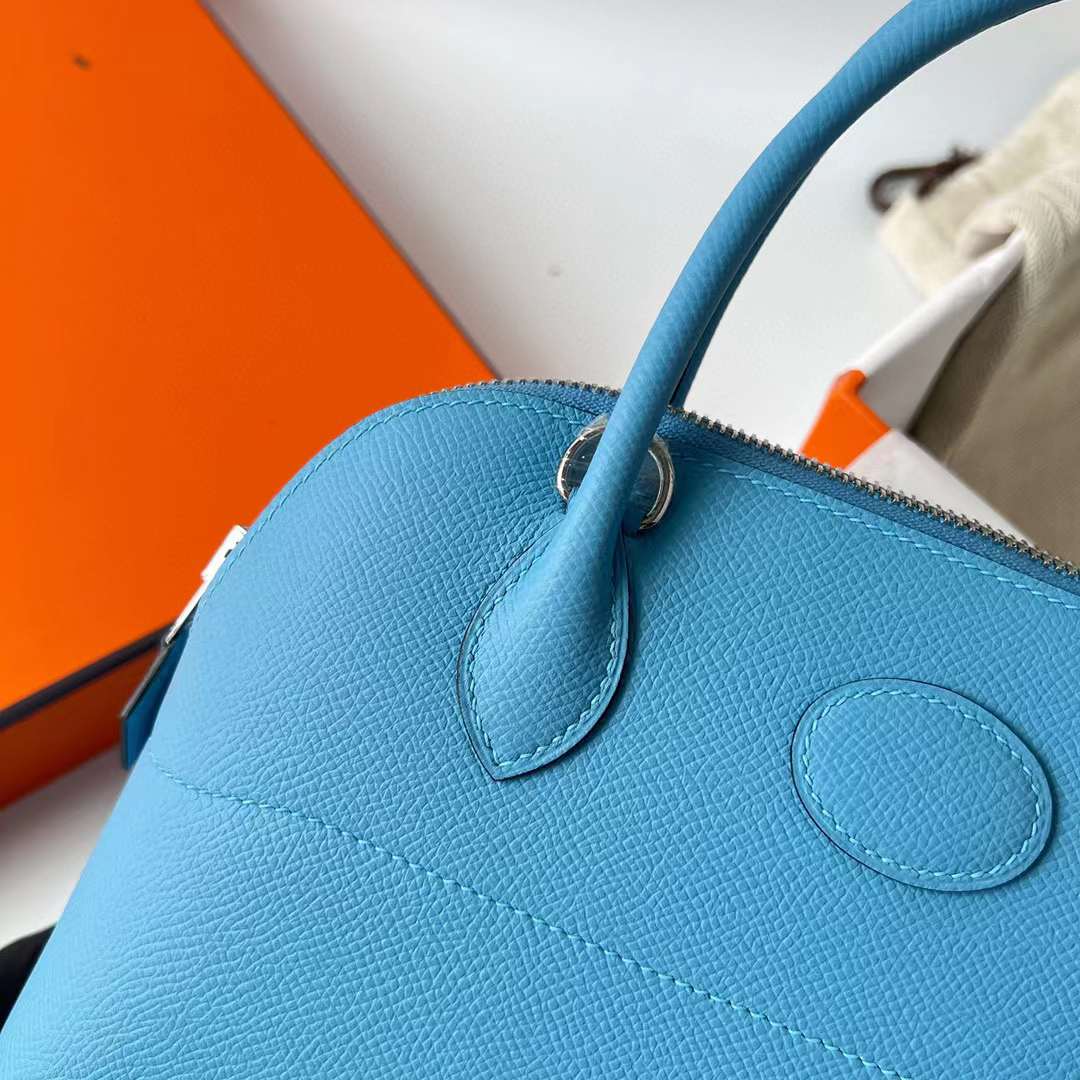 Hermès（爱马仕）Bolide 保龄球包 Epsom（御用原厂进口手掌纹）P3 北方蓝 银扣 27cm 全手工缝制