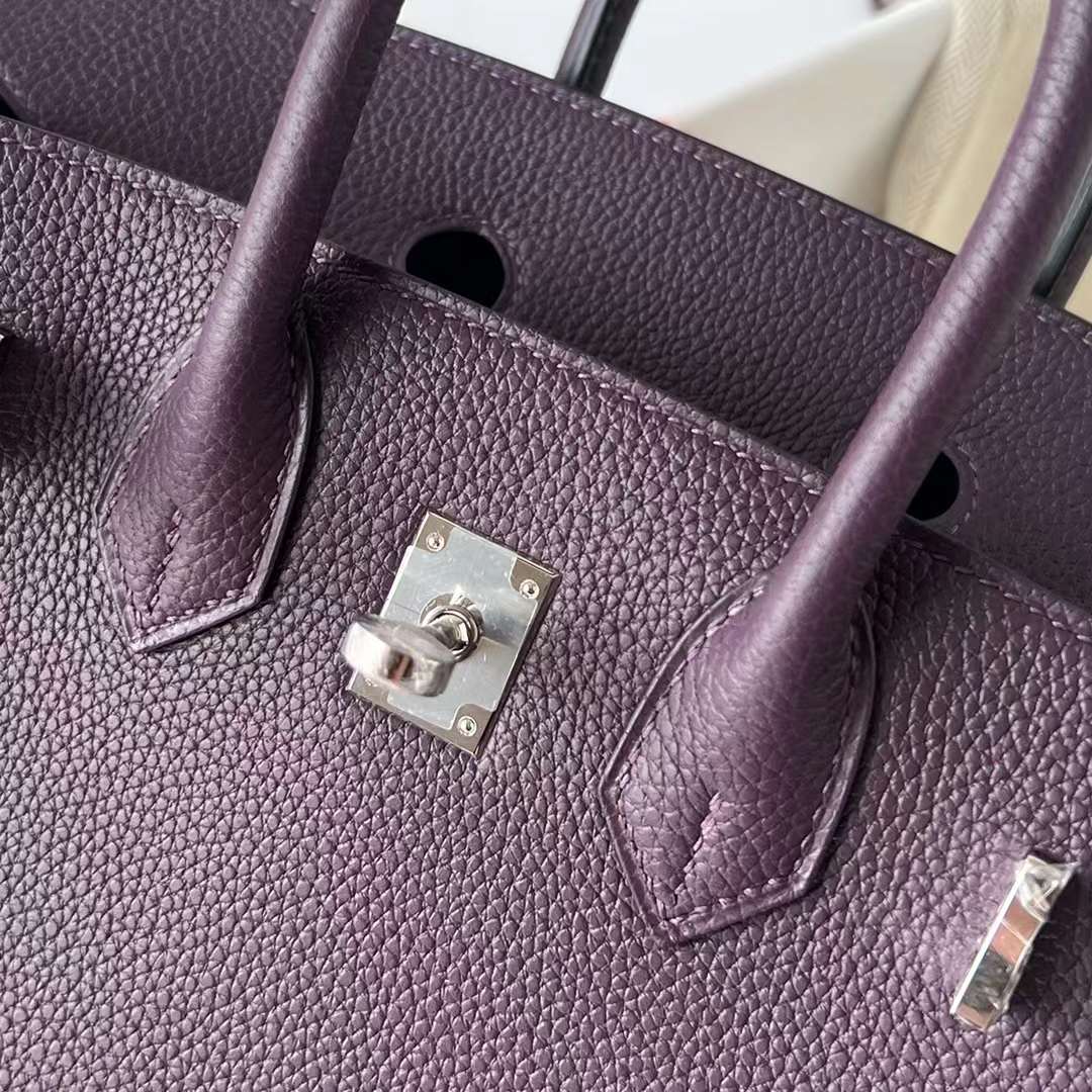 Hermès（爱马仕）Birkin 铂金包 Togo皮 进口德国小牛皮 59 葡萄紫 银扣 25cm 全手工蜡线缝制 Phw