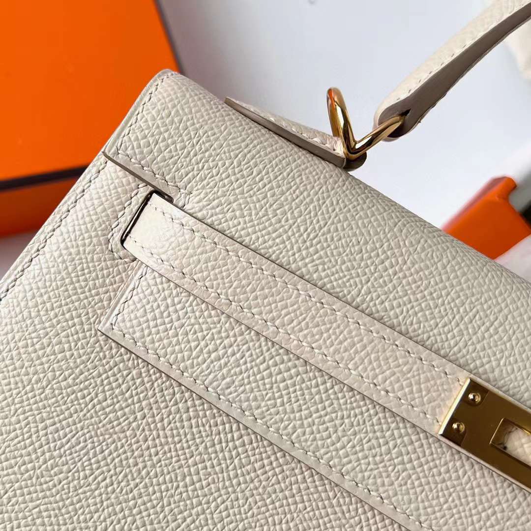 Hermès（爱马仕）Kelly 凯莉包 Epsom Ck10 奶昔白 金扣 25cm 全手工蜡线缝制 Ghw