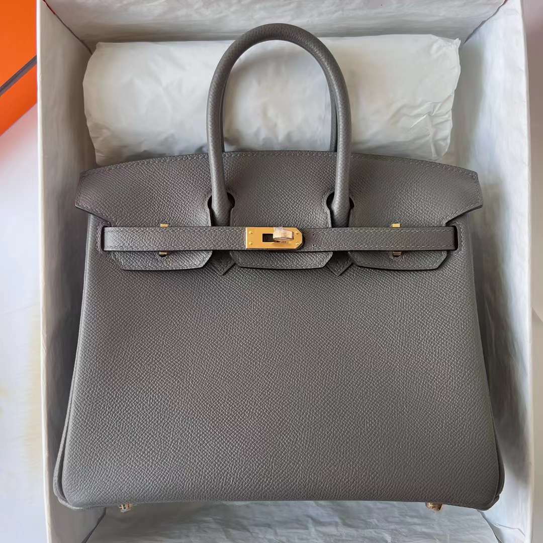 Hermès（爱马仕）Birkin 铂金包 Epsom 8F 锡器灰 金扣 25cm 全手工蜡线缝制 Ghw