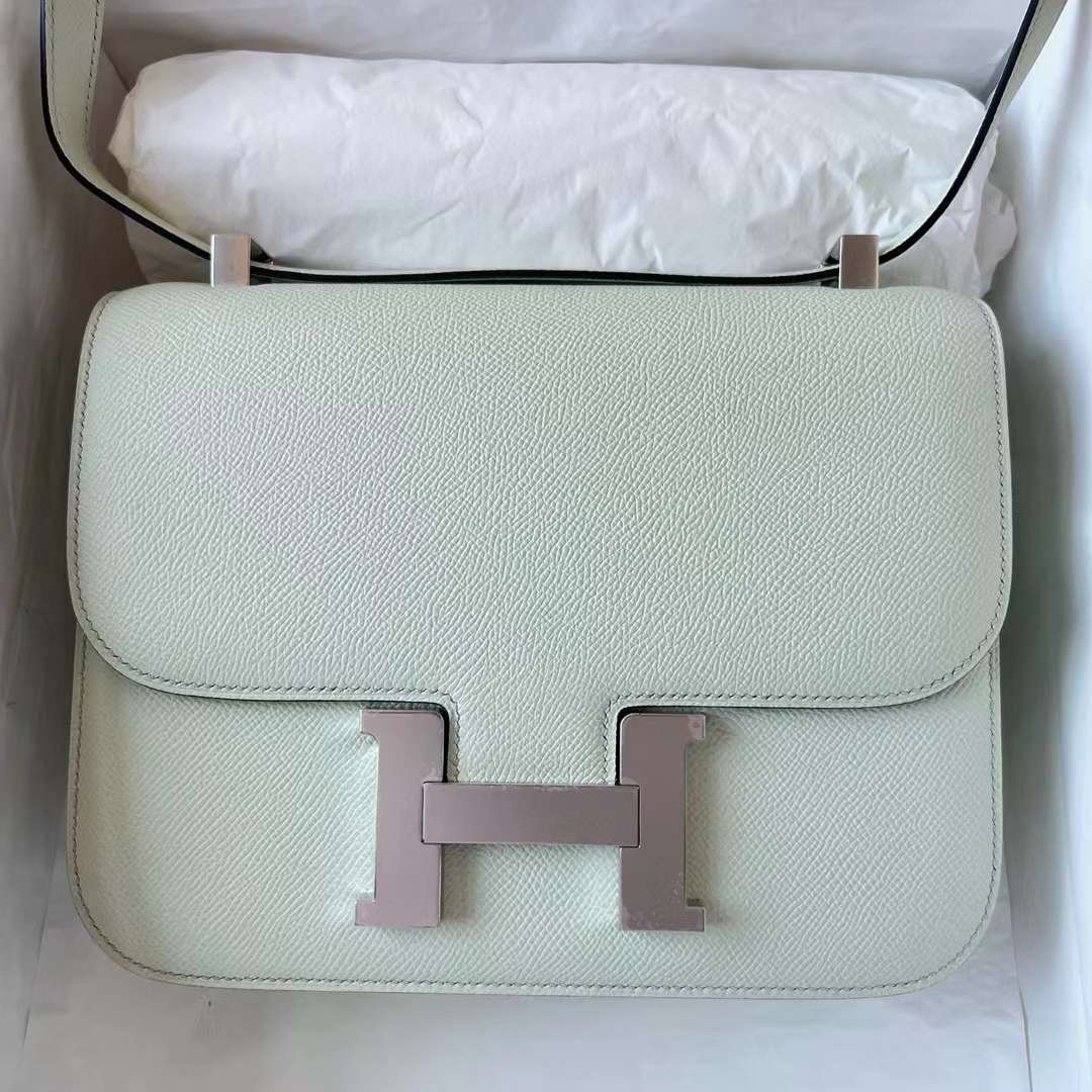 Hermès（爱马仕）Constance 空姐包 Epsom 0S 气泡绿 银扣 1-24cm 全手工蜡线缝制 Phw