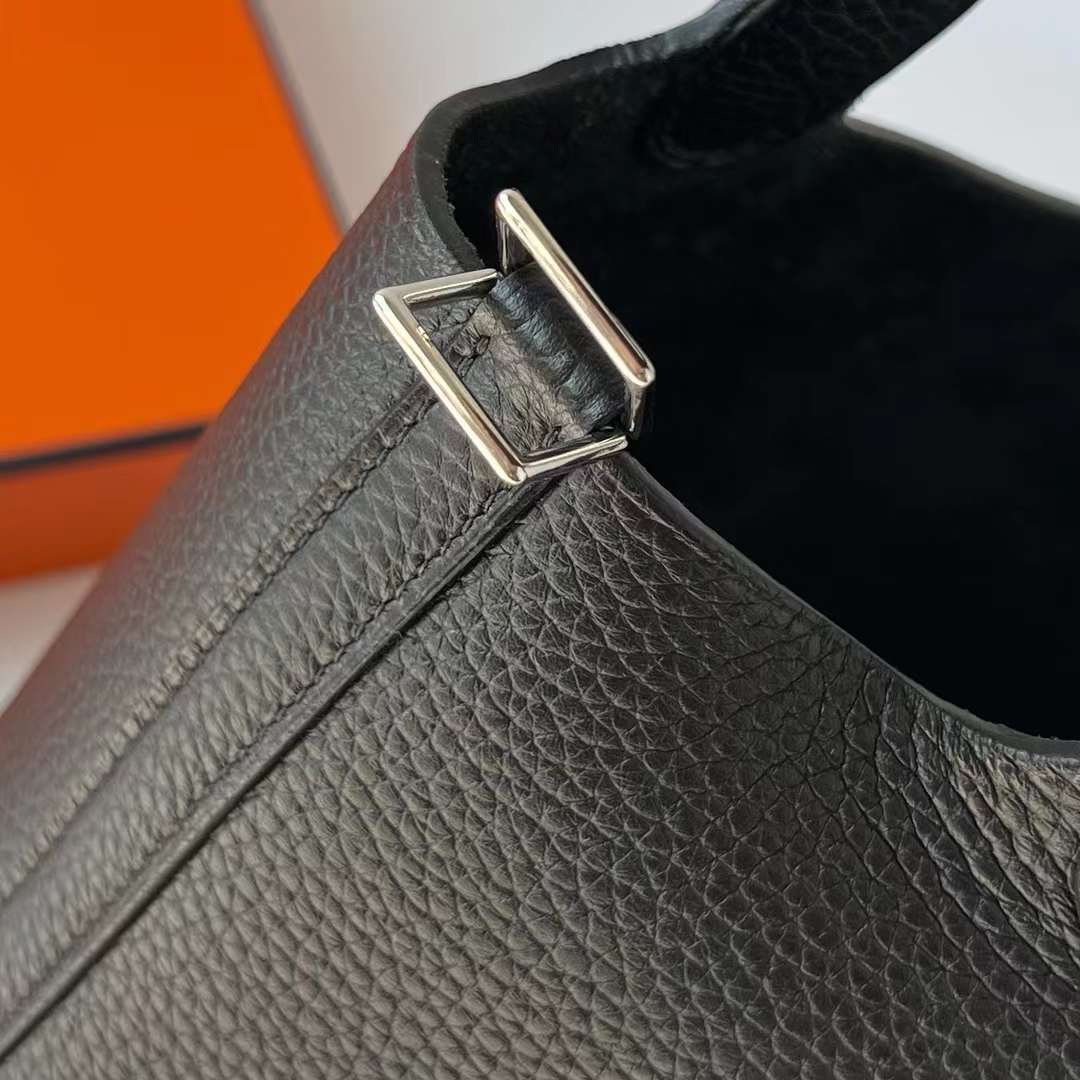 Hermès（爱马仕）Picotin 菜篮子 Clemence（御用原厂进口tc皮）Ck89 黑色 银扣 18cm 全手工蜡线缝制 Phw