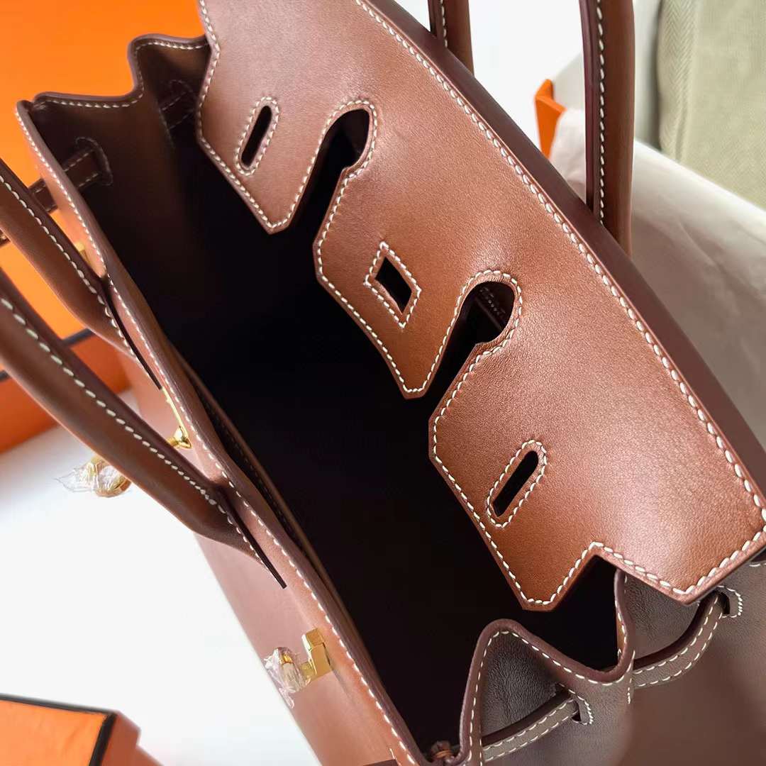 Hermès（爱马仕）Birkin 铂金包 Barenia 平纹马鞍皮 Cc34 原始棕色 金扣 25cm 全手工蜡线缝制 Ghw